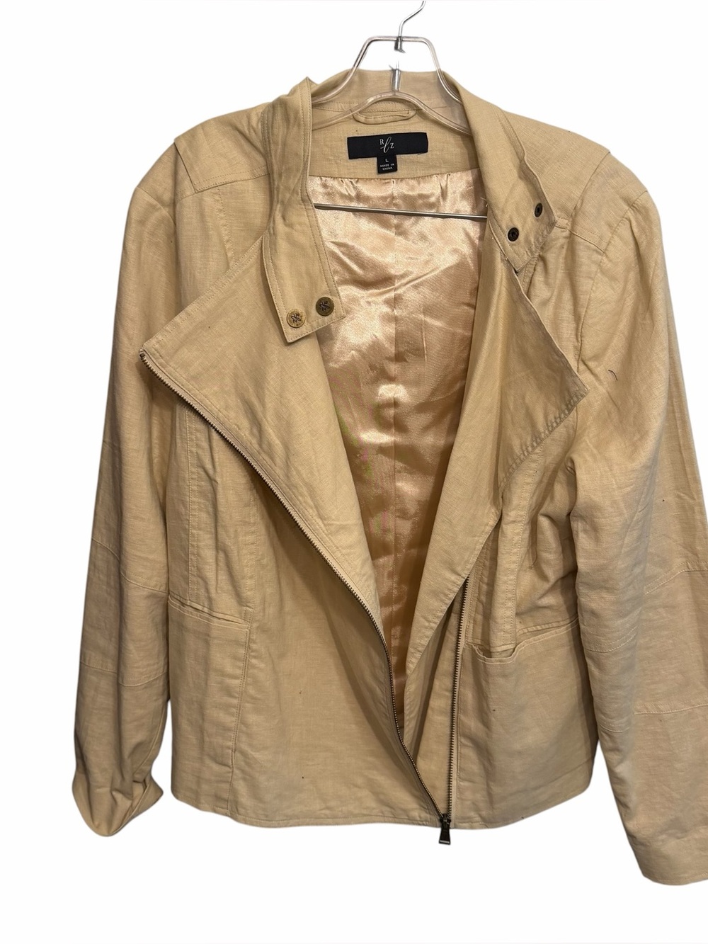 Rachel Zoe size large cream linen blend jacket asymmetrical zipper, lined